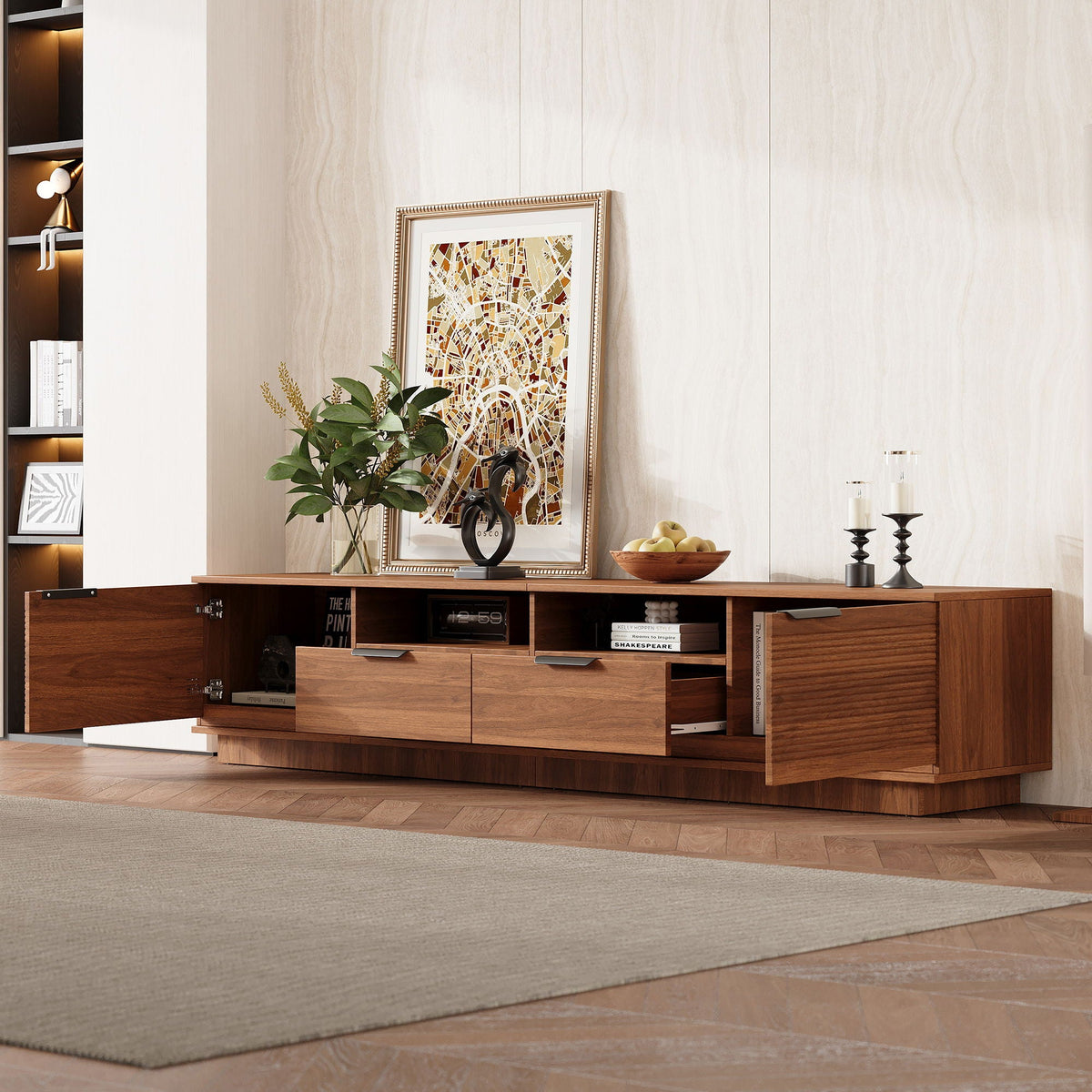 TV Stand Entertainment Center with Deep Drawers and Cable Management - Dark Brown or Light Brown, photo 7 of 8