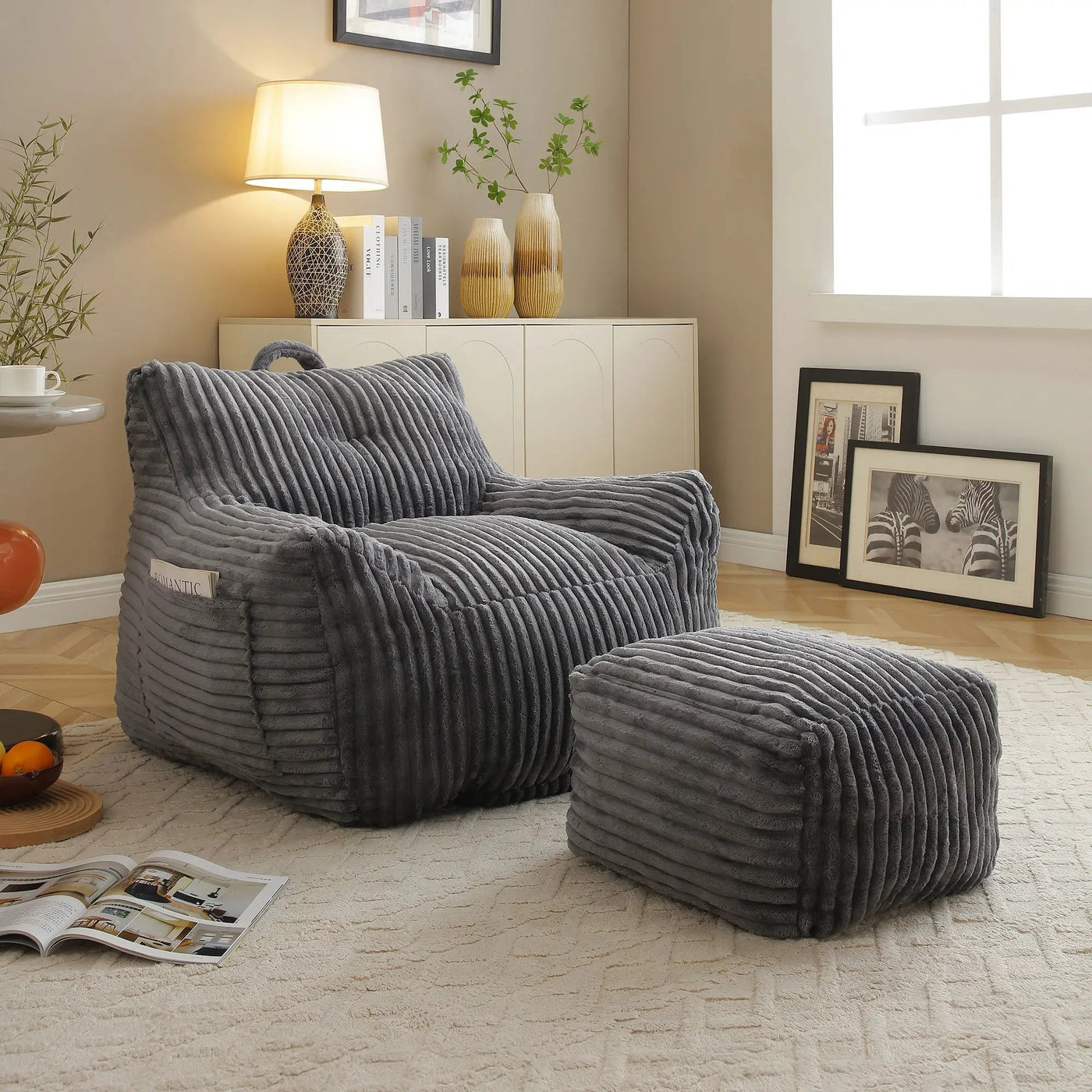 Giant Bean Bag Chair With Armrests And Footstool by HouseOfZazla