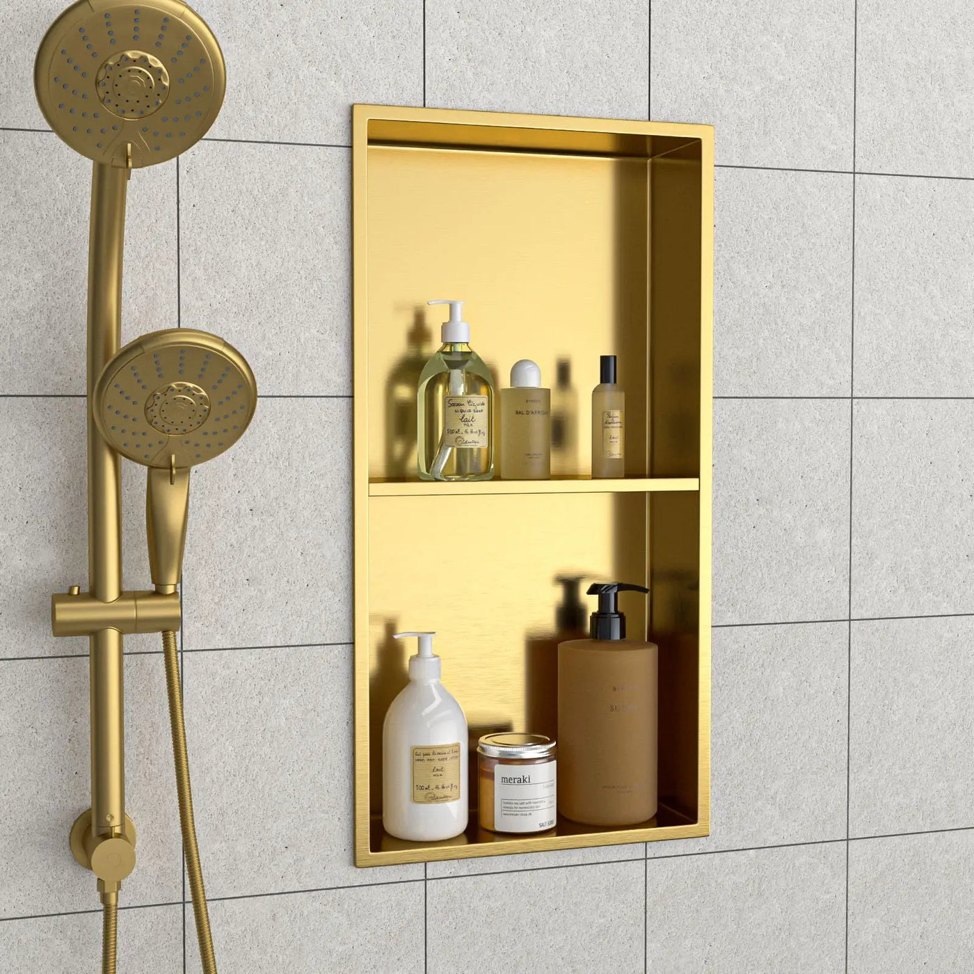 Modern Stainless Steel Shower Niche Double Shelf For Bathroom by HouseOfZazla