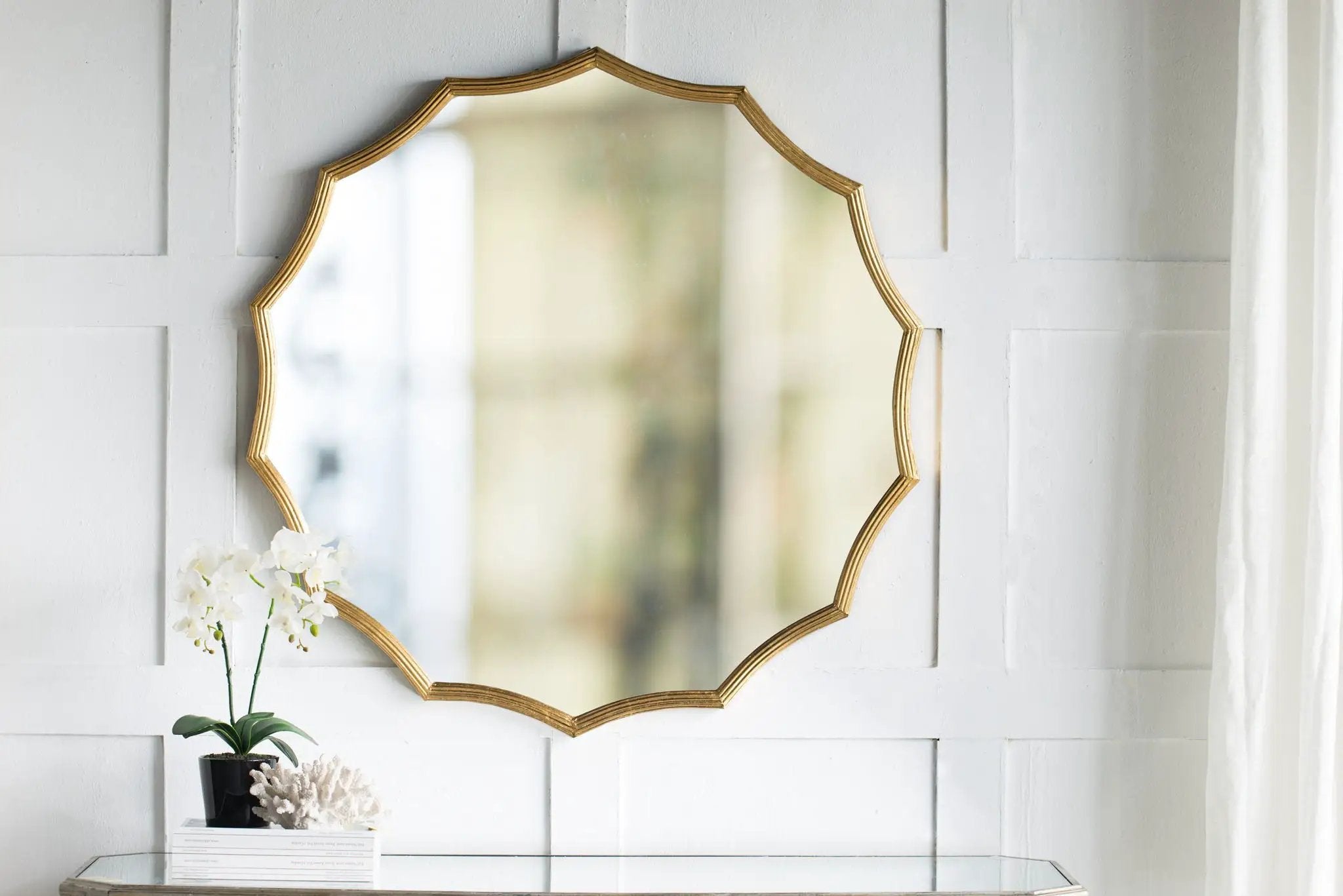 Round Sunburst Wall Mirror With, Wall Decor Mirror For Entryway Bedroom Living Room - Gold by HouseOfZazla