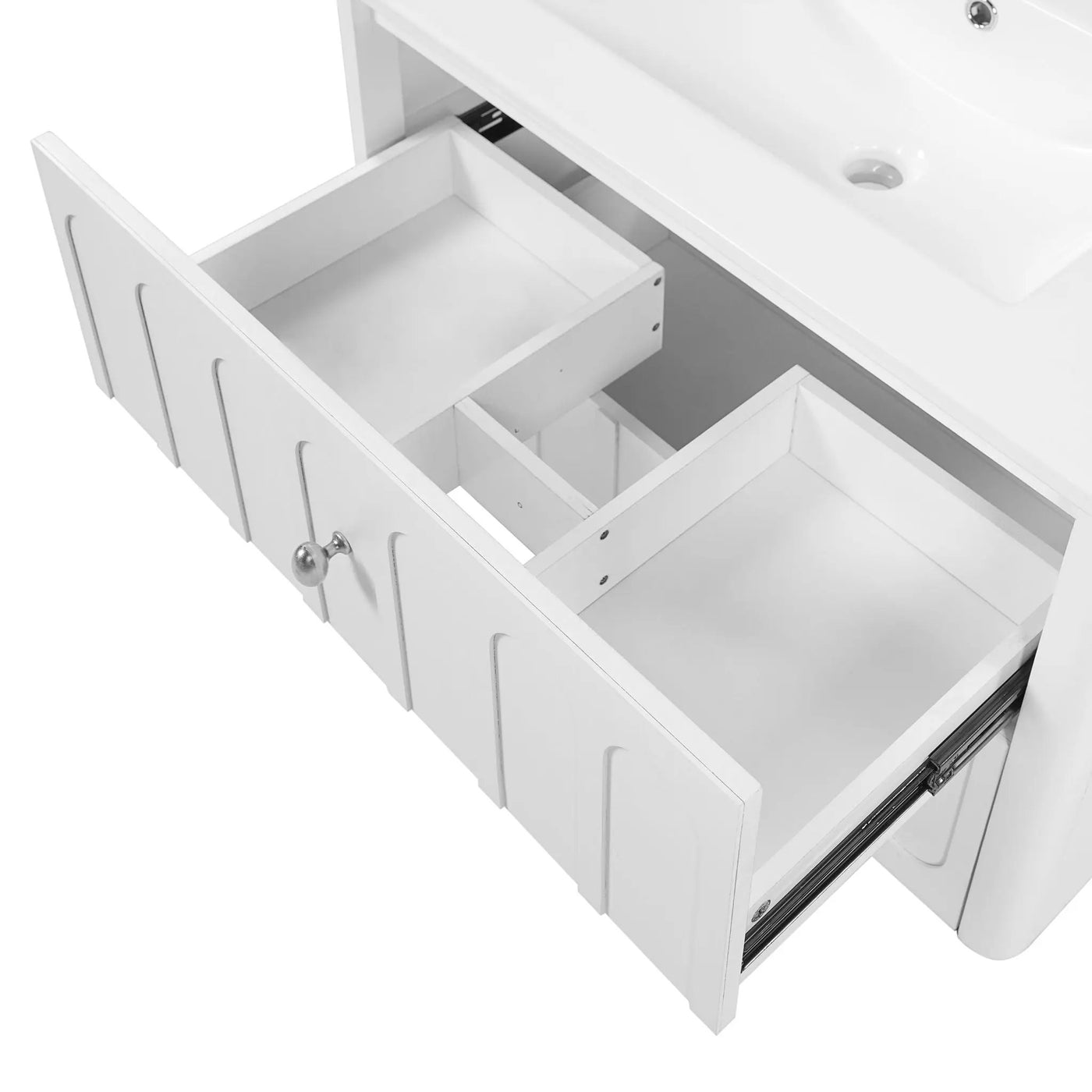 Floating Bathroom Vanity With Oval Knobs & Round Edge, Soft Close Drawer Slides by HouseOfZazla