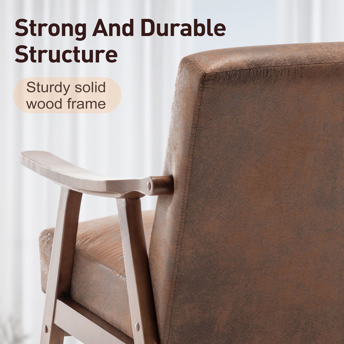 Mid Century Modern Accent Chair With Solid Wood Frame And Extra Thick Backrest, photo 30 of 40