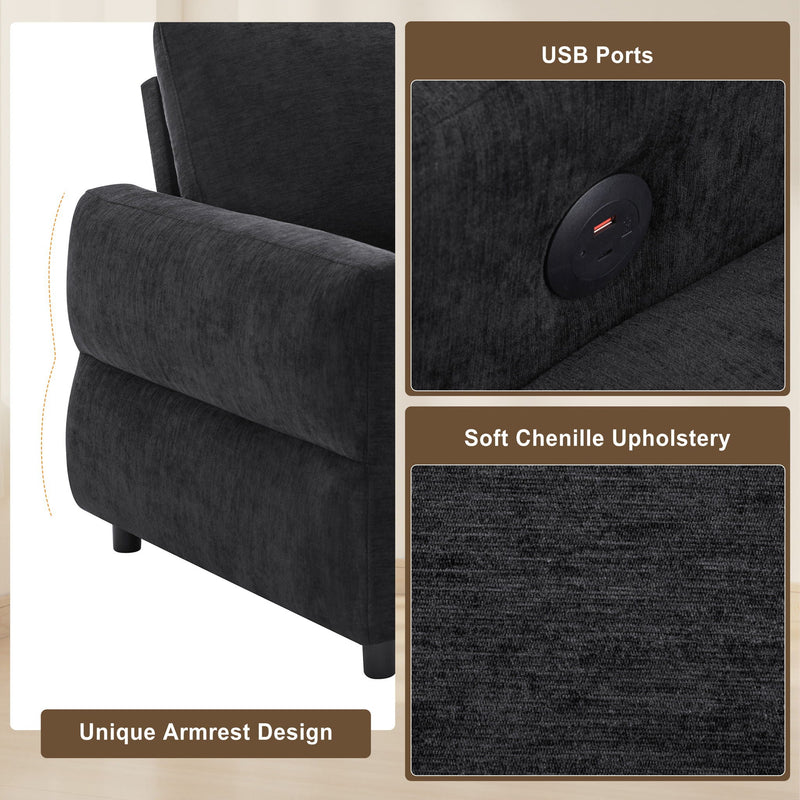 Convertible Sofa Bed Loveseat With Adjustable Backrest And USB Ports by HouseOfZazla