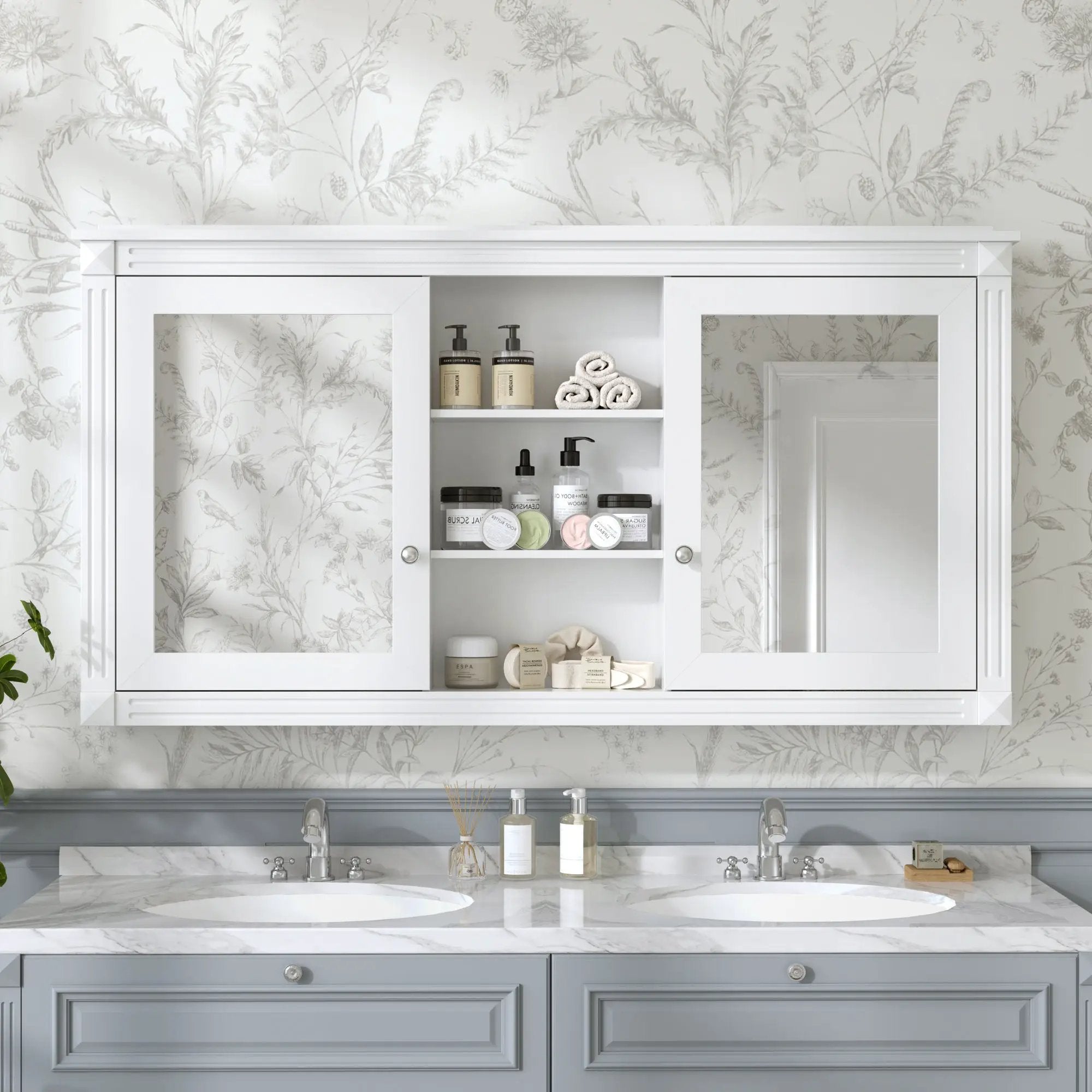 Modern Wall-Mount 2 In 1 Mirror Cabinet With Adjustable Shelves, Soft-Closing Hinges by HouseOfZazla