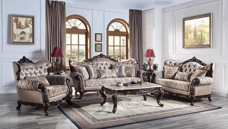 Benbek - Sofa With 5 Pillows - Fabric & Antique Oak by Unique Piece Furniture