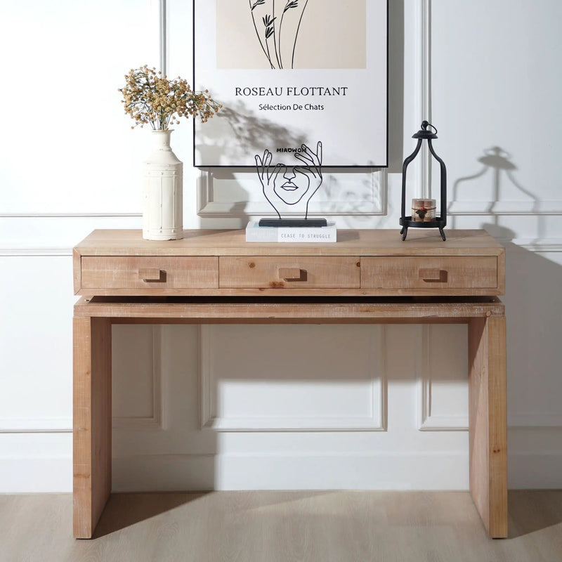 Rustic Wood Console Table With 3 Drawers Entryway Table For Hallway, Foyer, Or Office - Natural / Natural & Light Brown / Natural Wood / Natural Wood Wash / Natural / Rustic by HouseOfZazla