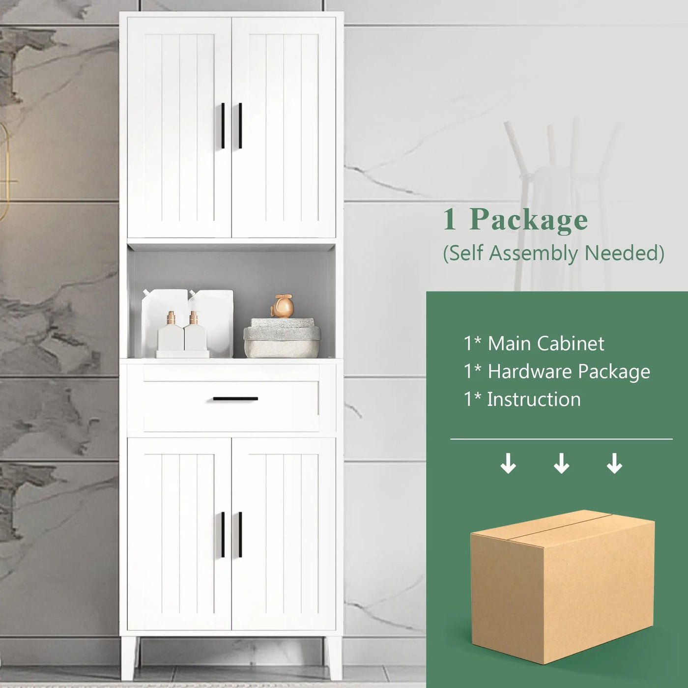 Freestanding Tall Bathroom Cabinet With Soft Close Doors And Adjustable Shelves by HouseOfZazla
