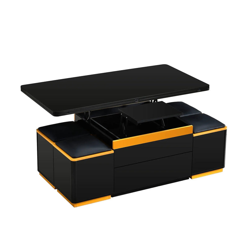 Lift Top Coffee Table With 4 Storage Stools by Unique Piece Furniture