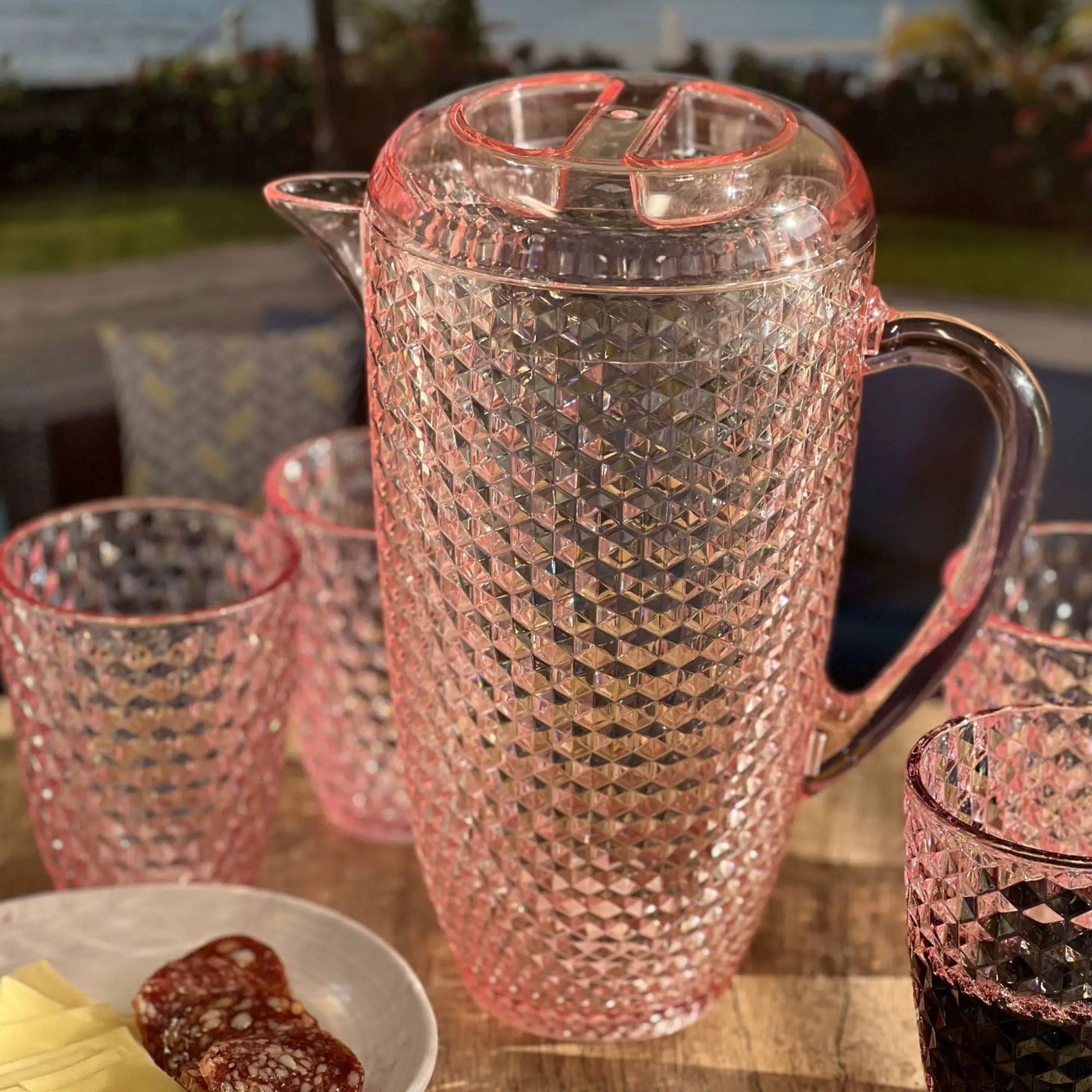 Diamond Cut Unbreakable Plastic Water Pitcher With Lid by HouseOfZazla