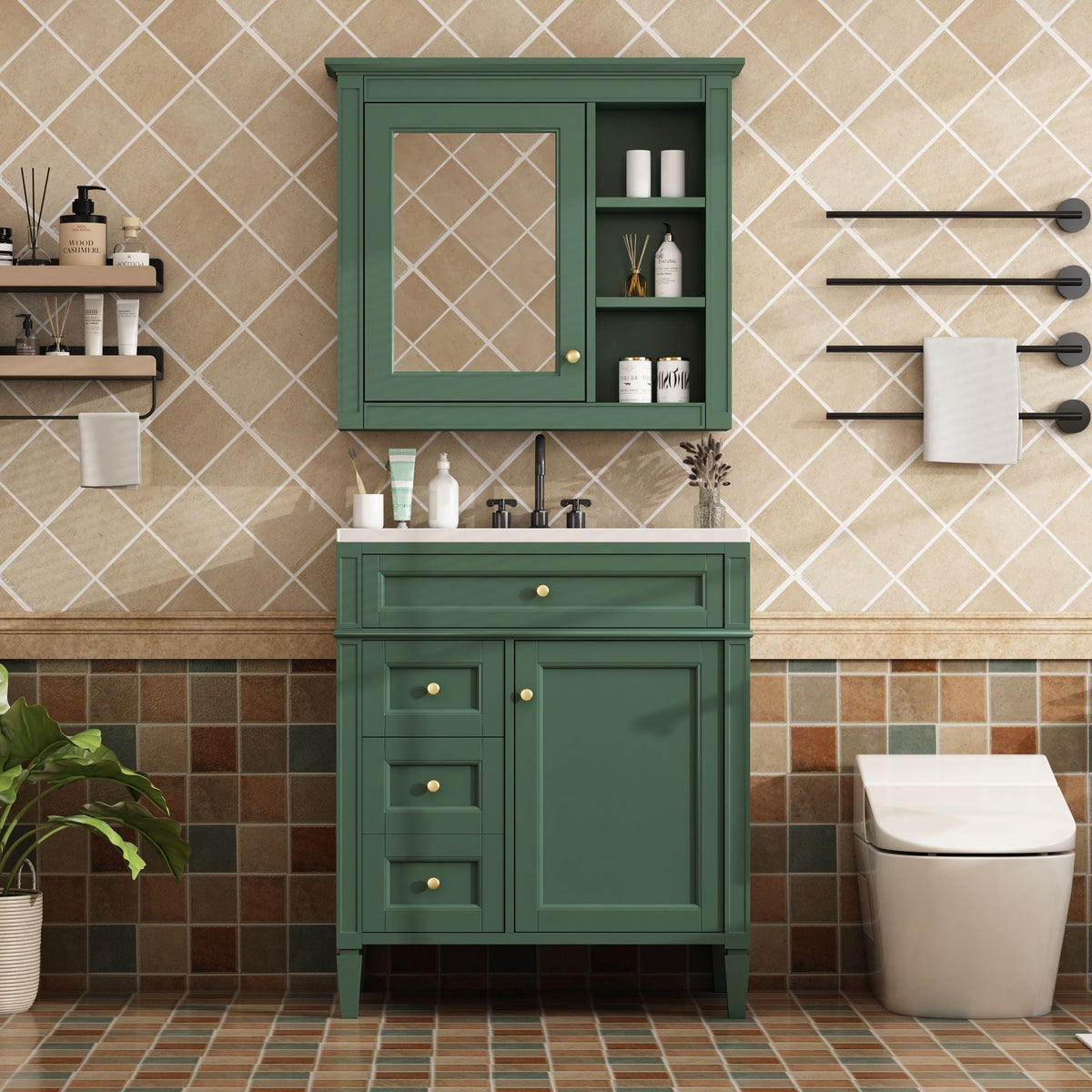 Bathroom Vanity With Medicine Cabinet, Royal Mirror Cabinet, Modern Bathroom Storage Cabinet With 2 Soft Closing Doors And 4 Drawers, photo 34 of 40
