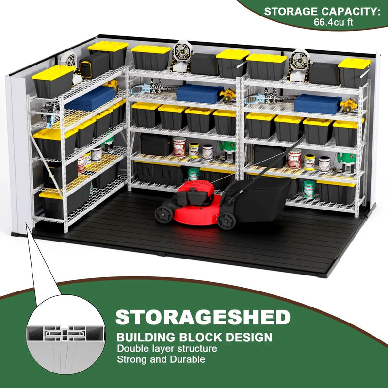 10 Ft. W X 7 Ft. D Plastic Storage Shed With Floor - Black / Gray by HouseOfZazla