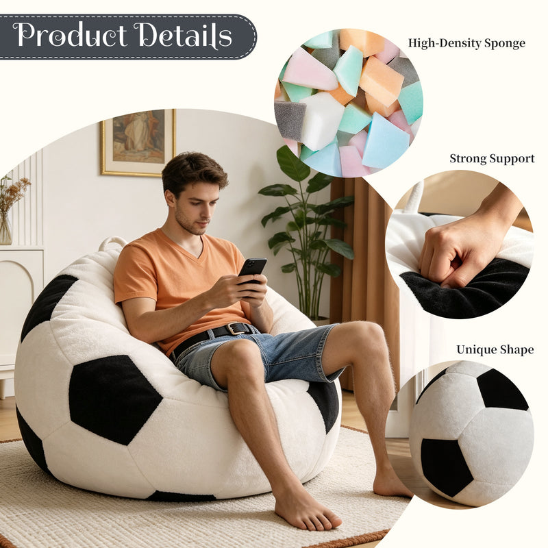 Soccer-Shaped Bean Bag Chair with Flannelette Upholstery - Multi-Color, photo 4 of 10