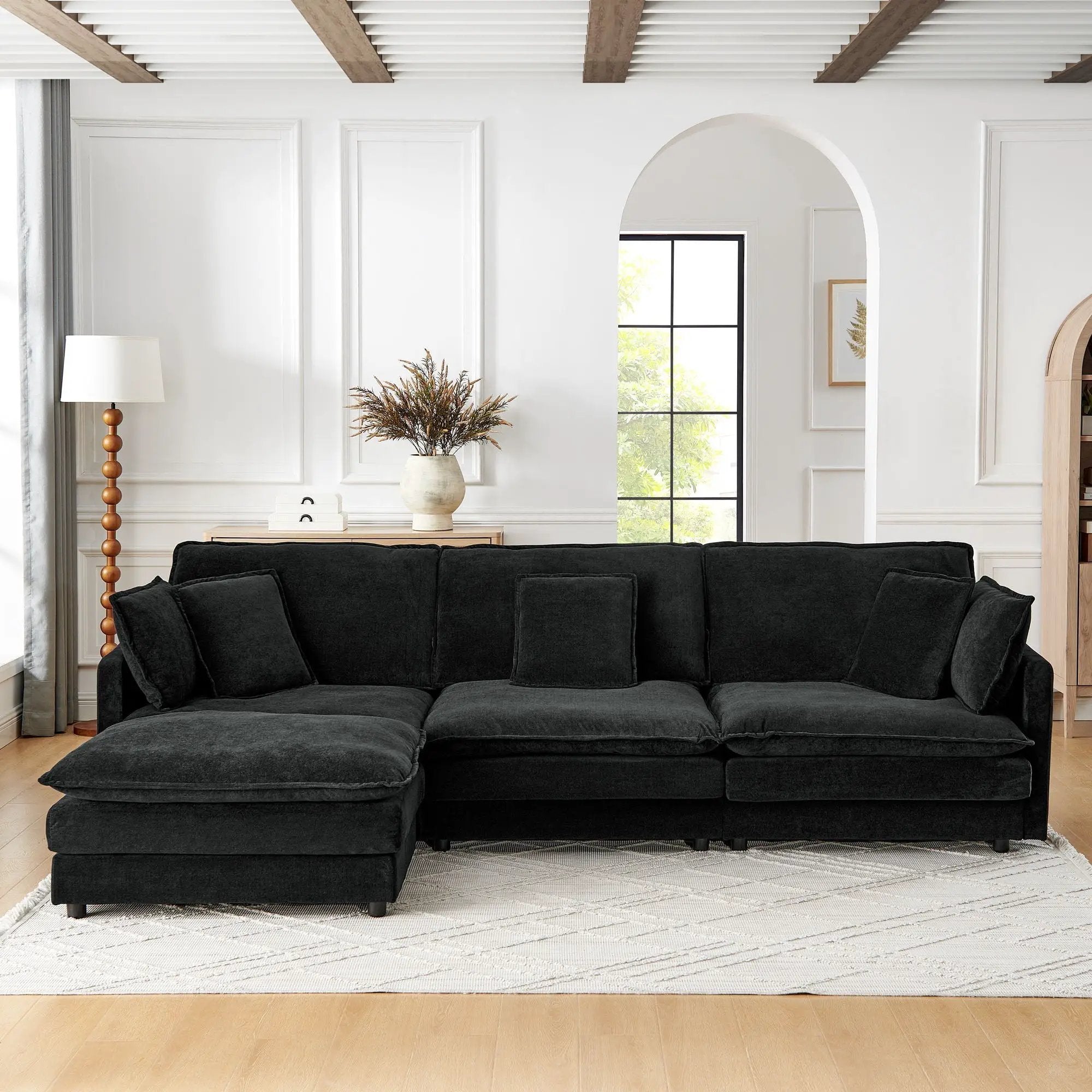 L-Shaped Sectional Sofa With Ottoman, Convertible 4 Seater Couch by HouseOfZazla