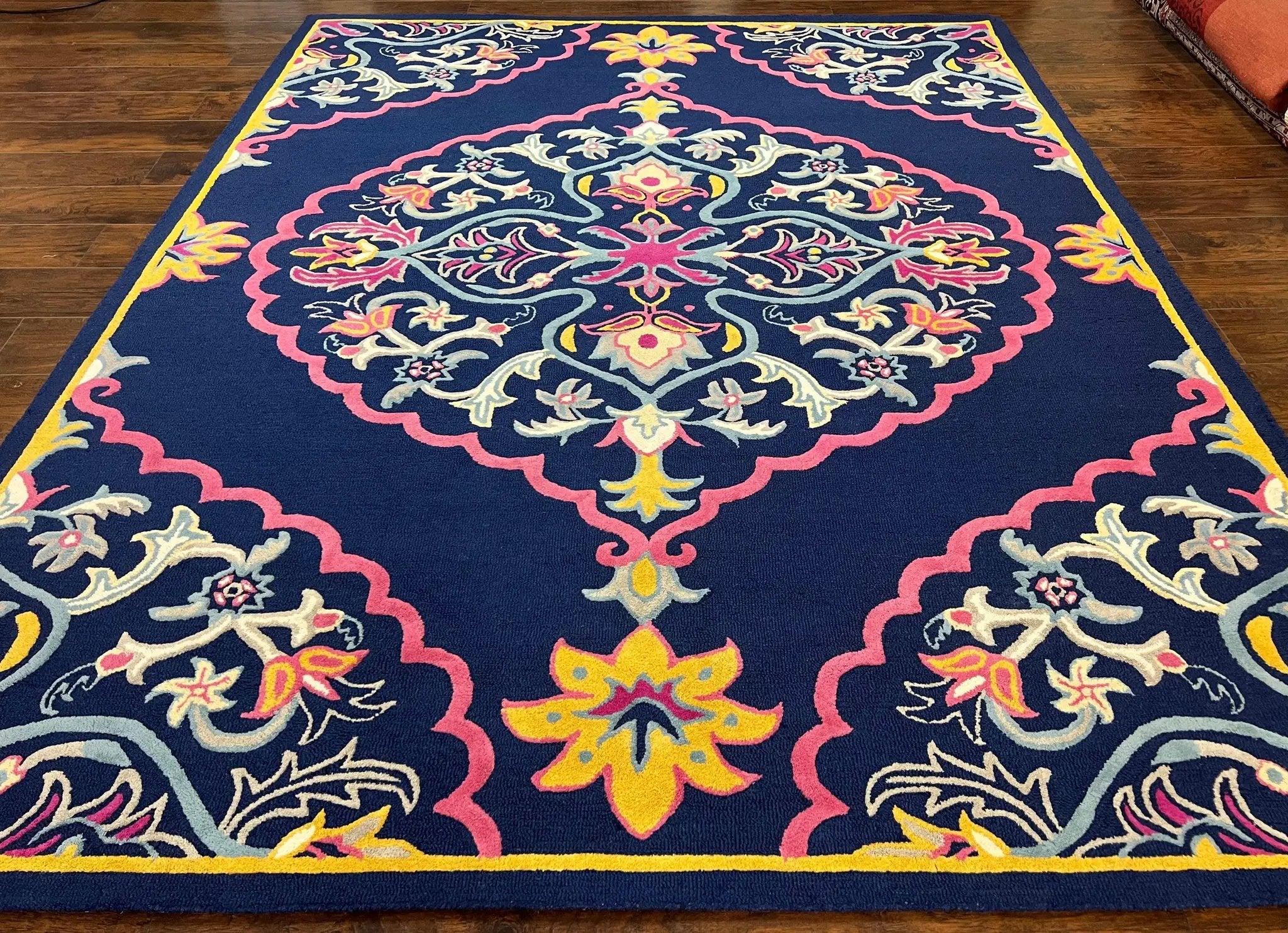 Safavieh Rug 8x10 Belagio Collection, Navy Blue Pink Yellow, Power-Loomed Wool Carpet, Floral Area Rug, Modern Rug, Room Sized 8 x 10 ft Rug by Jewel Rugs