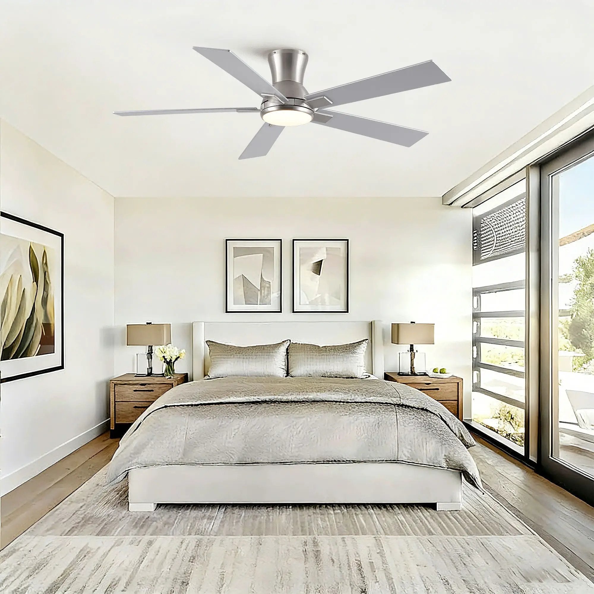 Low Profile Flush Mount Intergrated LED Ceiling Fan With Light And Reversible Quiet Motor by Unique Piece Furniture