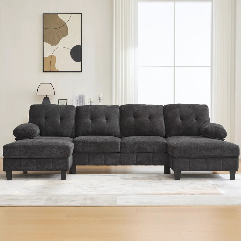 U-Shaped Sectional Sofa 103.5" Fabric Couch With Dual Chaise Lounges, Storage Pockets, Armrest Pillows by HouseOfZazla