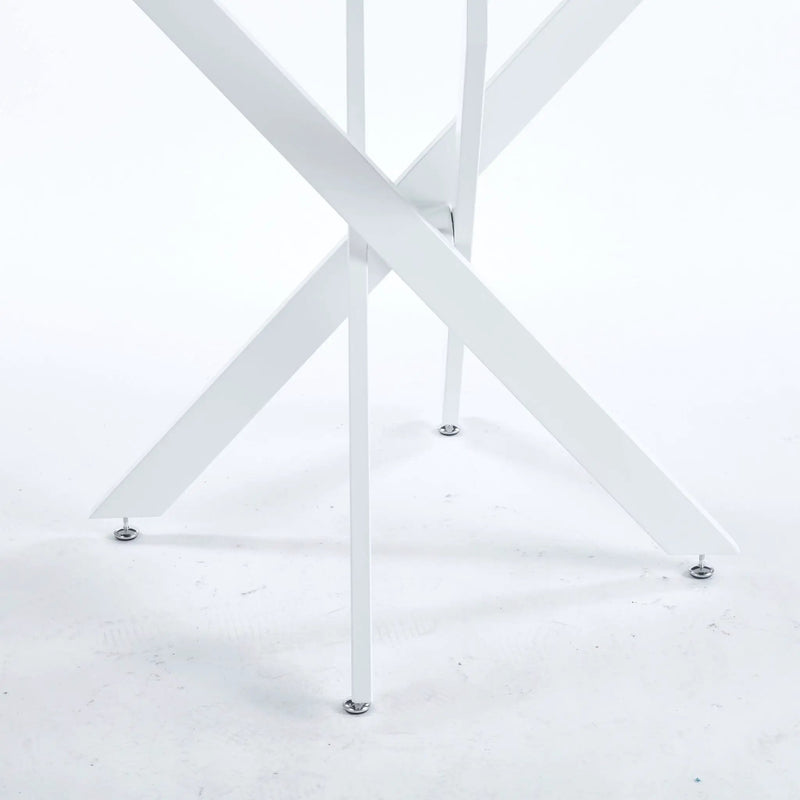 Dining Table With Cross Metal Leg And Tempered Glass, Modern Space Saving Kitchen Table For Living Room by HouseOfZazla