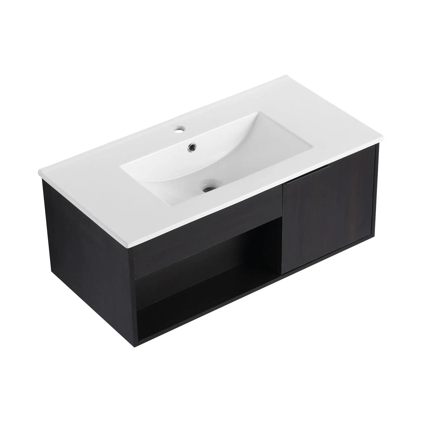 Wall Mounted Floating Bathroom Vanity With Open Shelf & Soft Close Door by HouseOfZazla