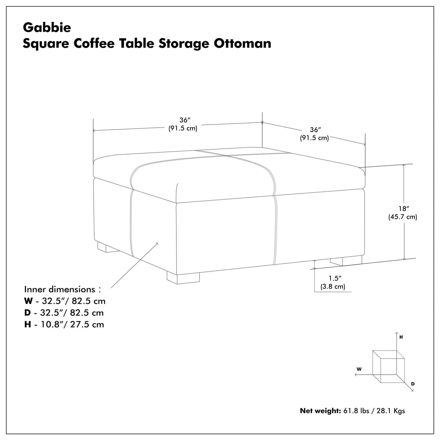 Gabbie - Coffee Table Upholstered Storage Ottoman by HouseOfZazla