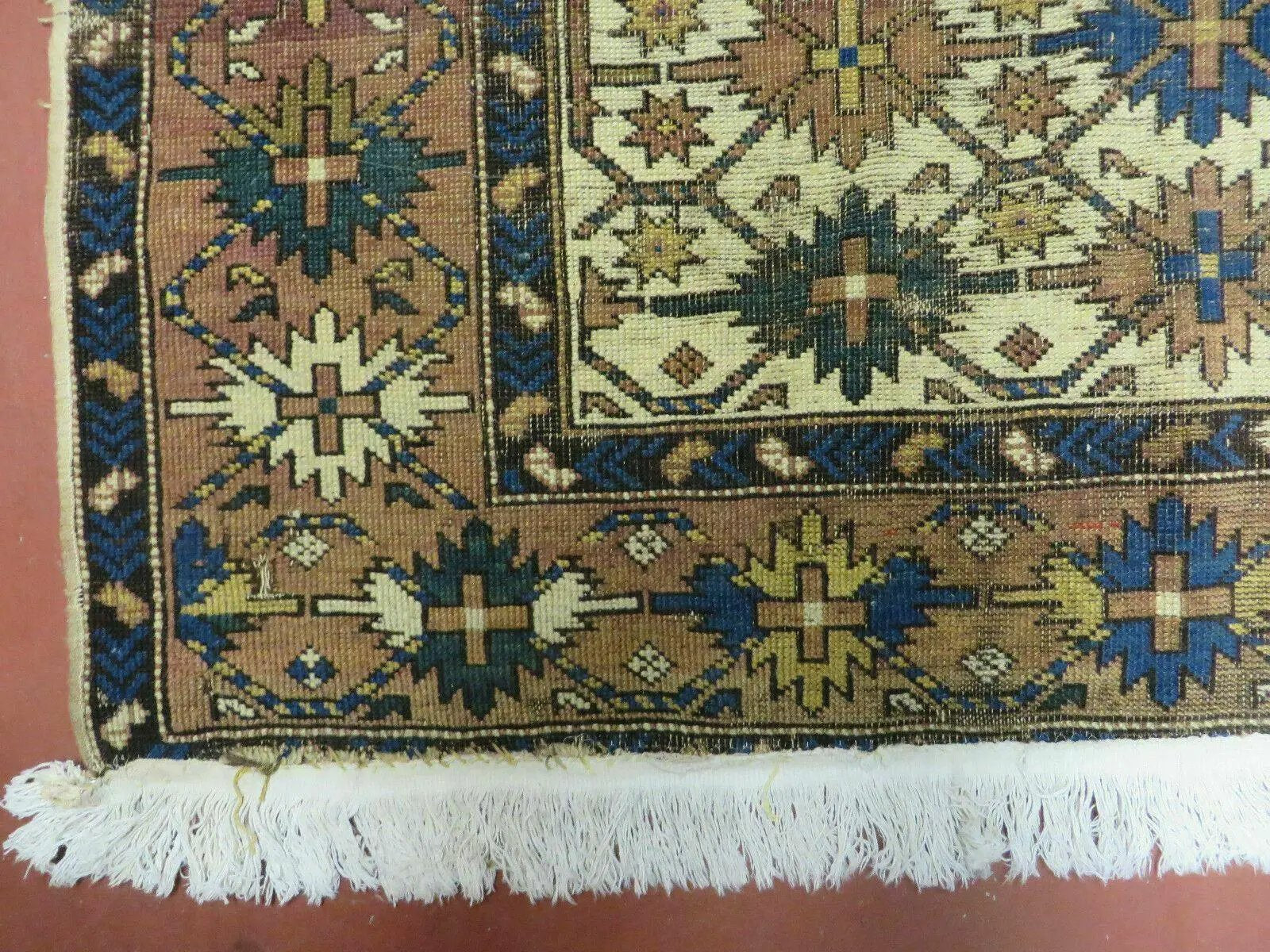 4' X 5' Antique Handmade Caucasian Kazak Shirvan Wool Rug Snow Flakes by Jewel Rugs