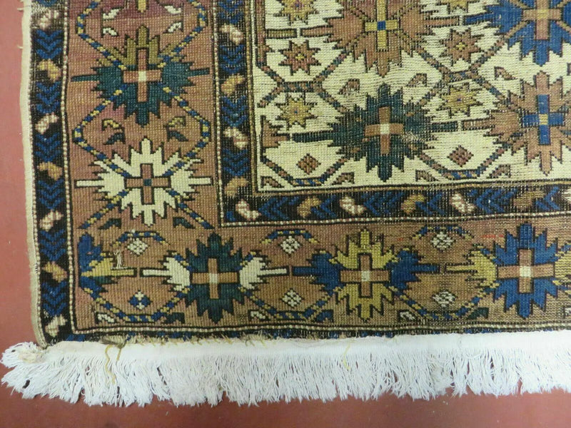 4' X 5' Antique Handmade Caucasian Kazak Shirvan Wool Rug Snow Flakes by Jewel Rugs