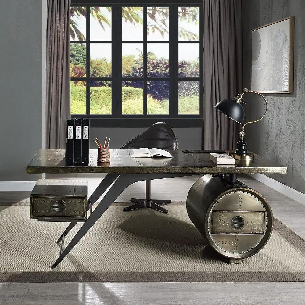 Brancaster - Executive Writing Desk With USB - Bronze Aluminum by Unique Piece Furniture