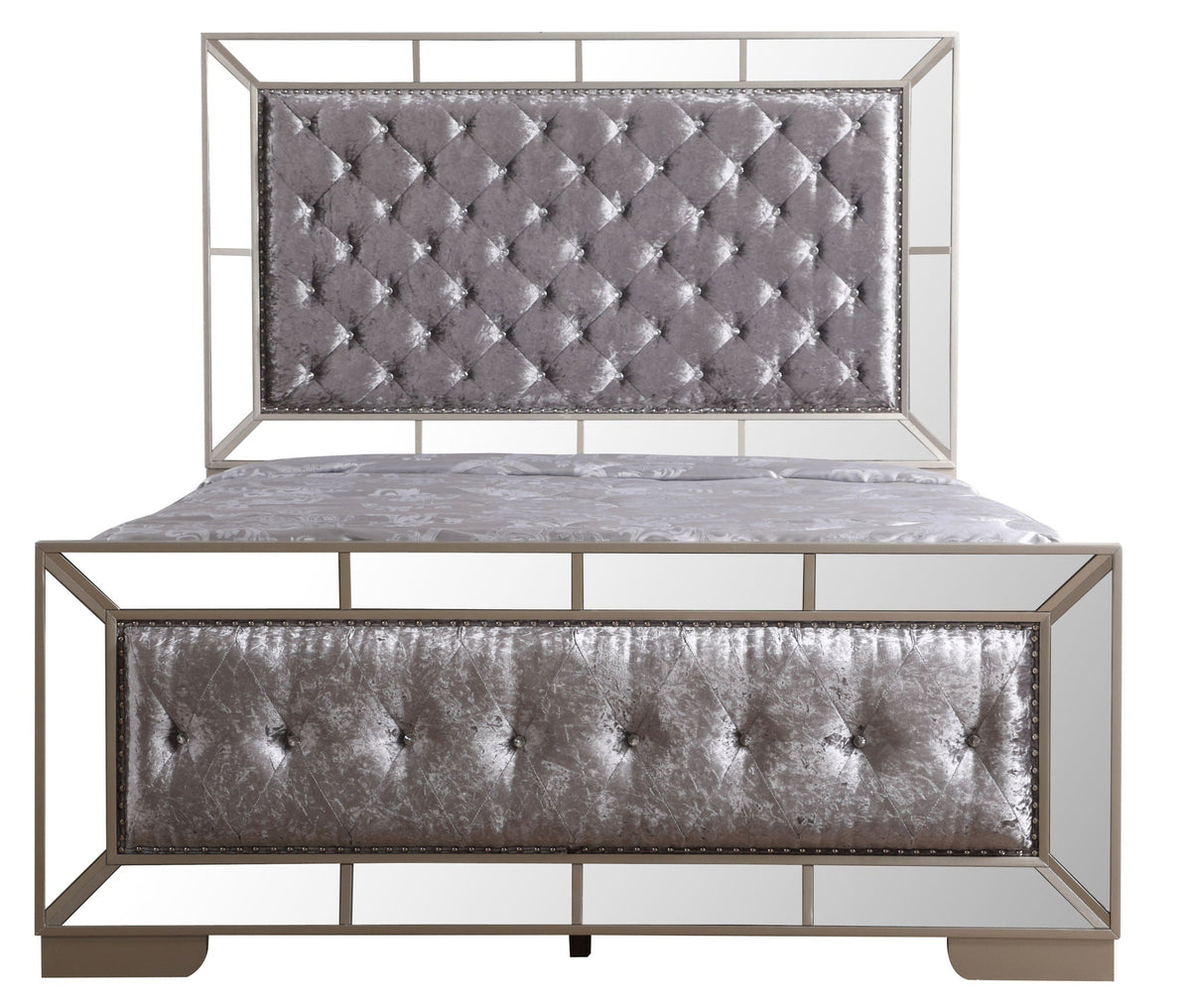 Contemporary Panel Bed with Mirrored Accents - Beige or Pearl Silver, photo 21 of 34