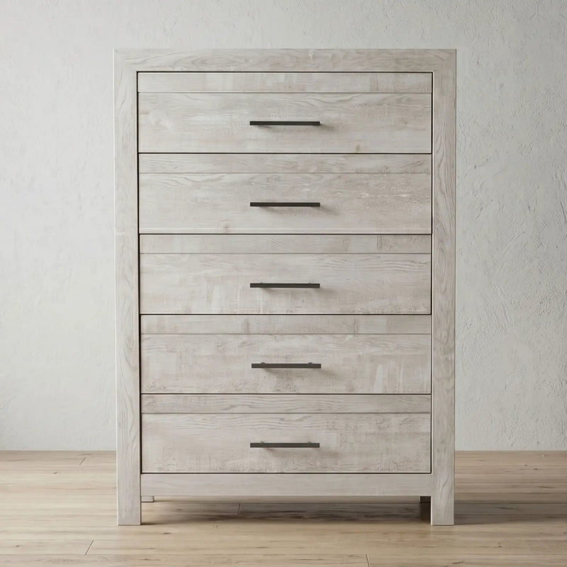 Modern Style 5 Drawer Chest In Natural Rustic Wood With Clean Lines And Spacious Storage by HouseOfZazla
