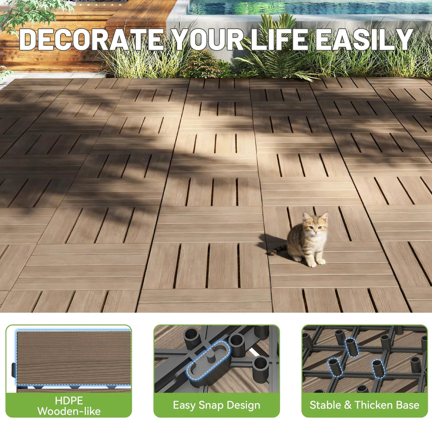 36 Pcs Interlocking Deck Tiles, 12" x 12" HDPE Outdoor Flooring by HouseOfZazla