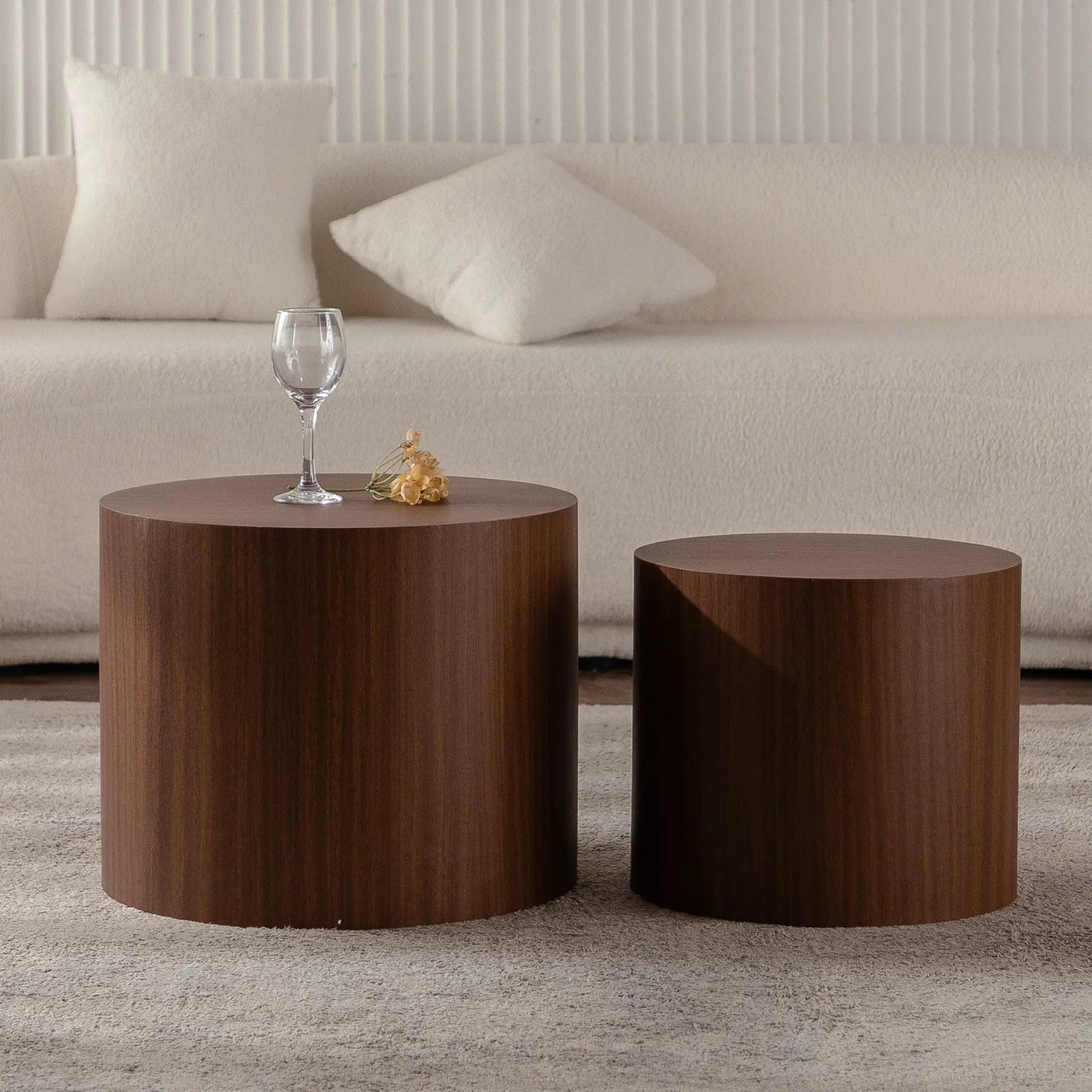 Nesting Coffee Table Set of 2 Round Wooden Tables by HouseOfZazla