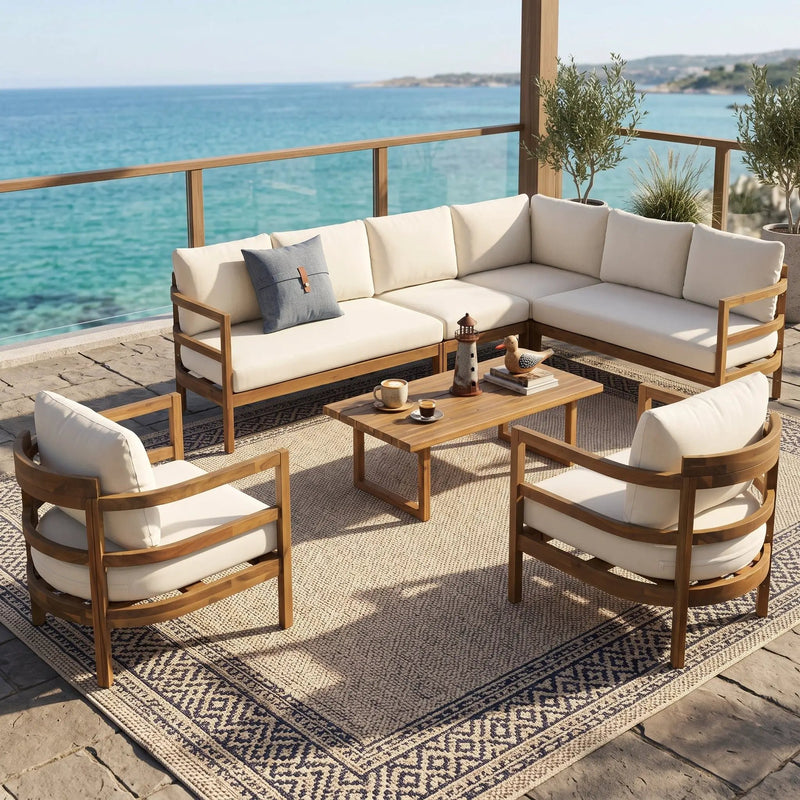 Outdoor Acacia Wood 7-Seater Sectional Sofa Set by HouseOfZazla
