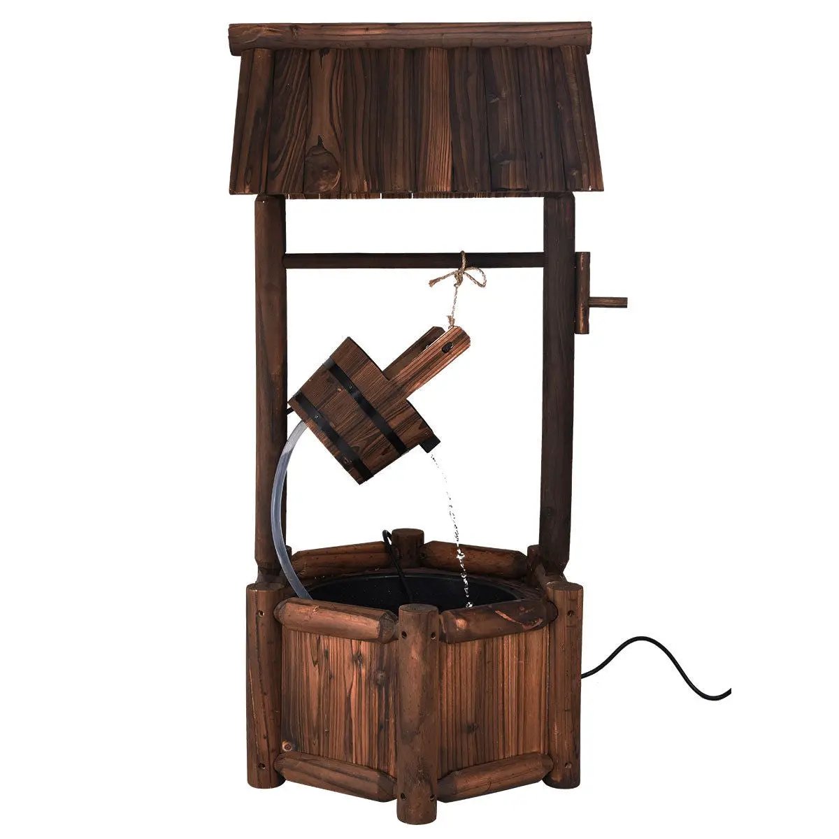 Garden Rustic Wishing Well Wooden Water Fountain with Pump by DirectDeals