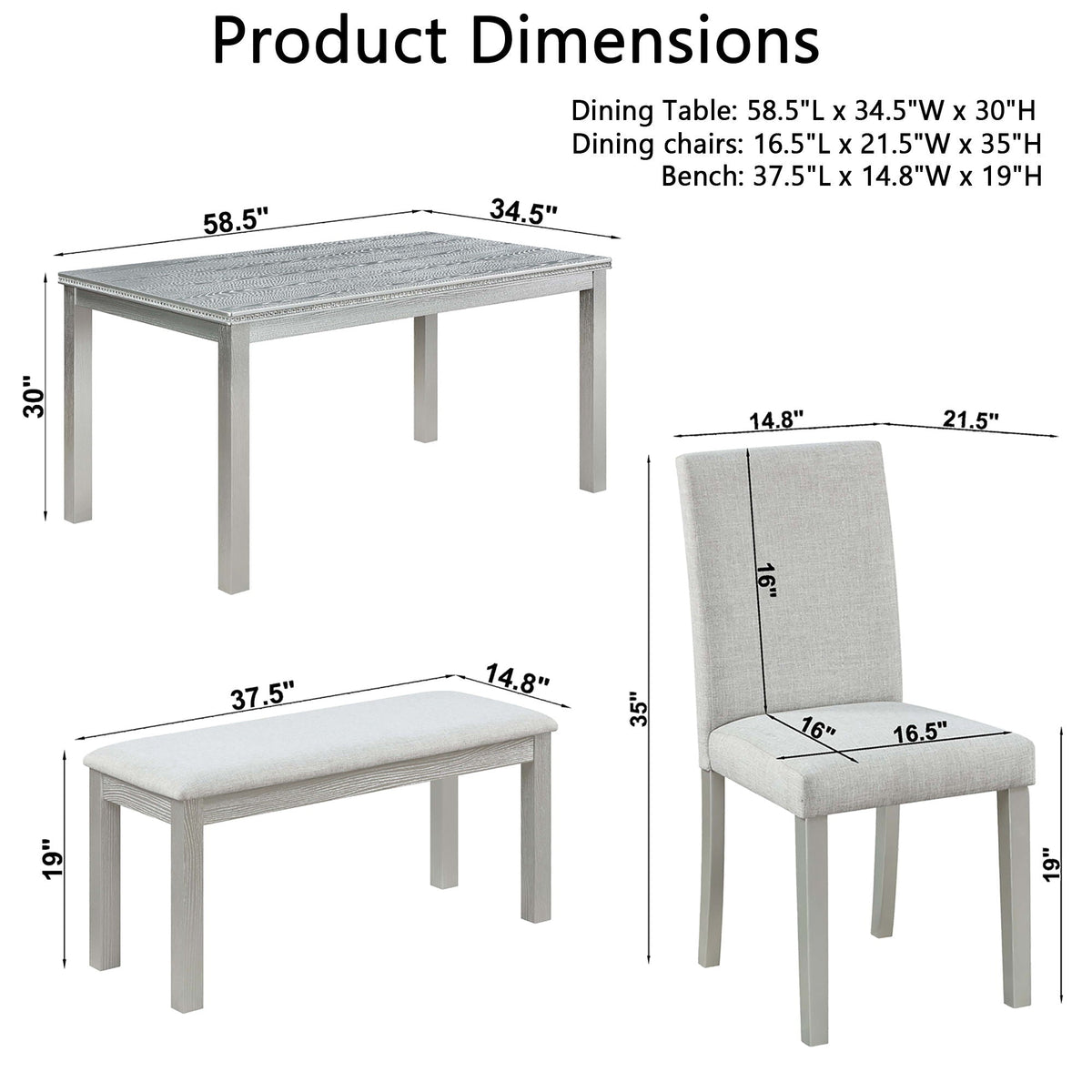 Dining Table Set with Crystal Decoration and Upholstered Chairs - Gray or White, photo 22 of 24