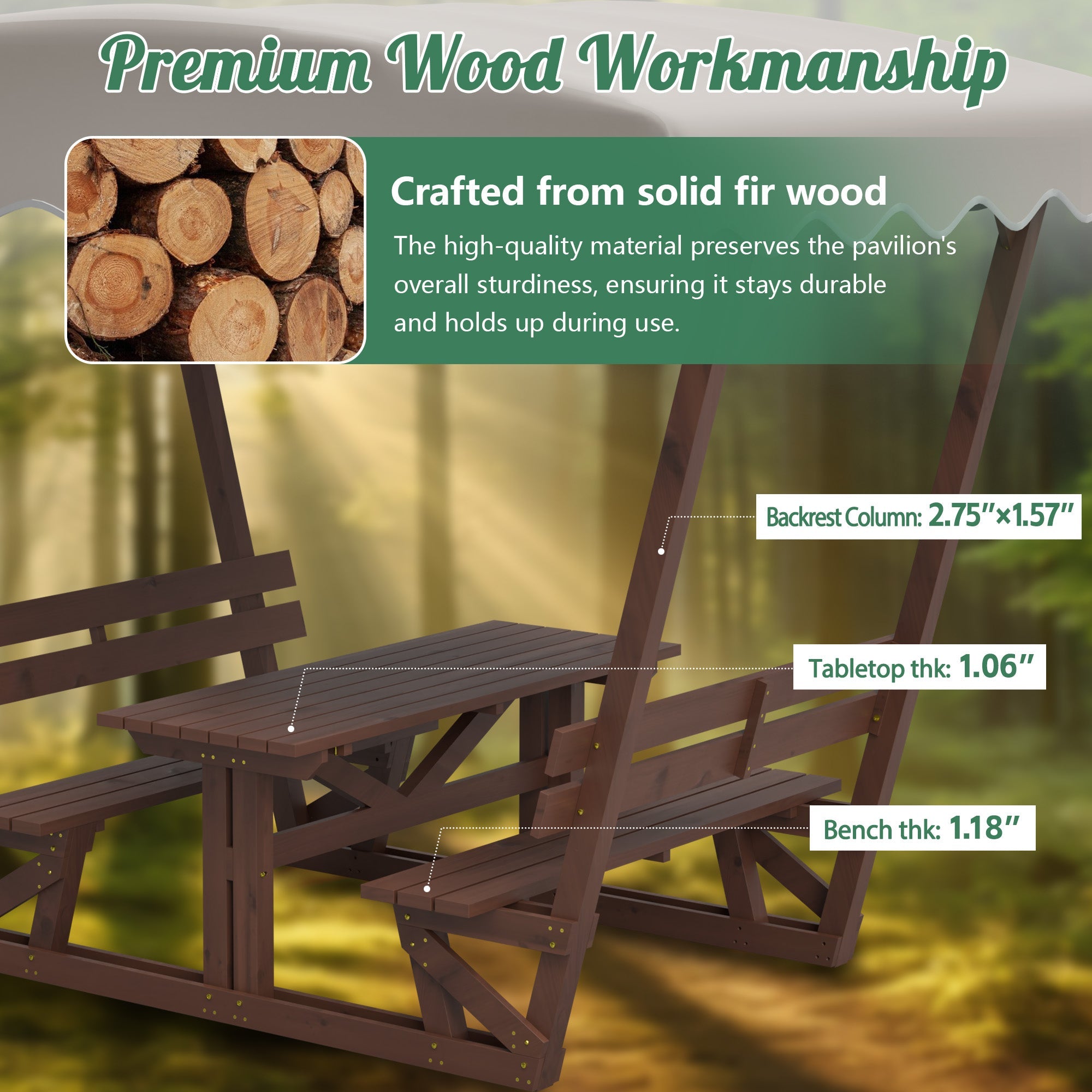 Outdoor Waterproof Solid Wood Picnic Table and Bench Set with Removable Canopy by HouseOfZazla