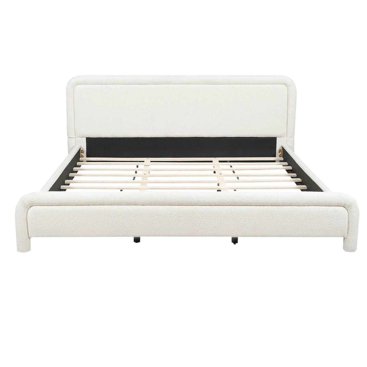 Upholstered Platform Bed Frame With Curved Headboard, Wood Slats Support by HouseOfZazla