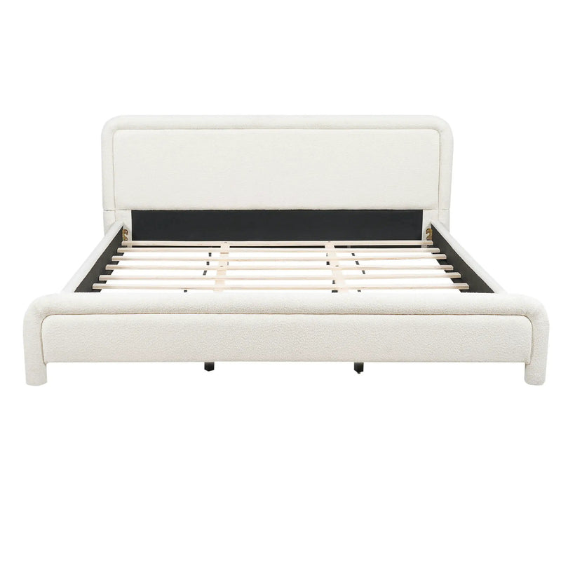 Upholstered Platform Bed Frame With Curved Headboard, Wood Slats Support by HouseOfZazla