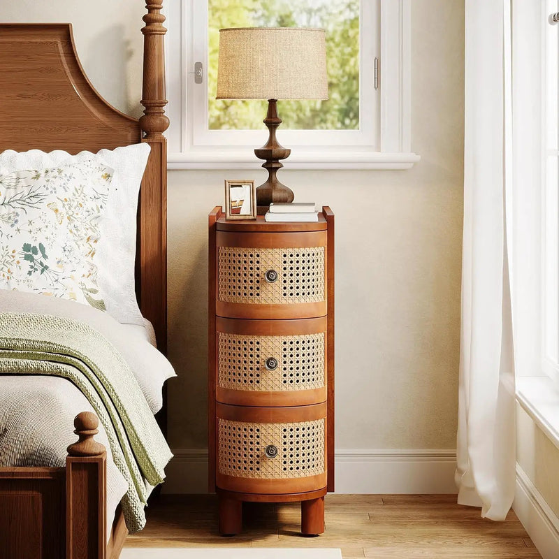 Narrow 3 Drawer End Table, Compact Nightstand For Living Room - Brown Oak by HouseOfZazla