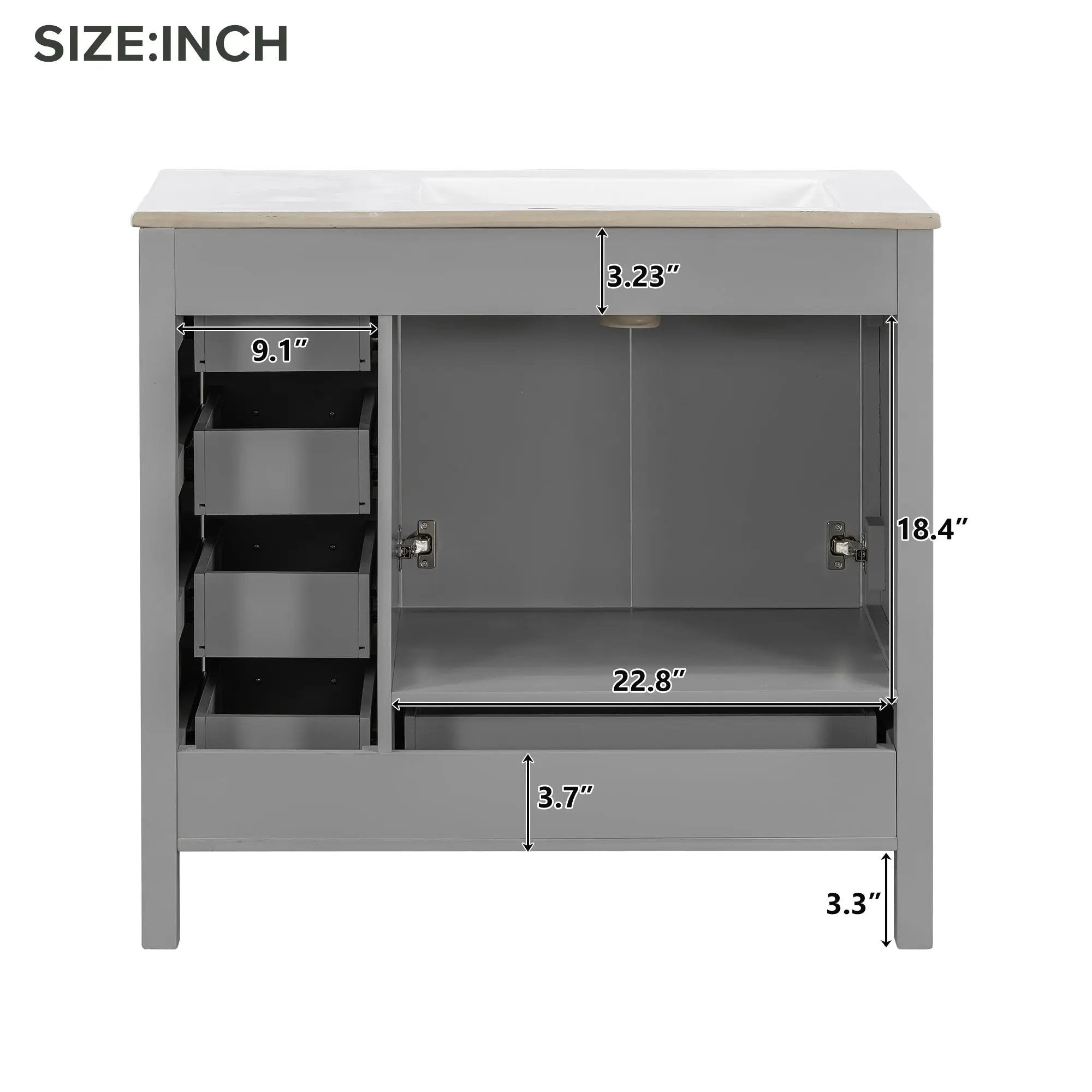 36" Gray Bathroom Vanity with Ceramic Sink Combo by HouseOfZazla