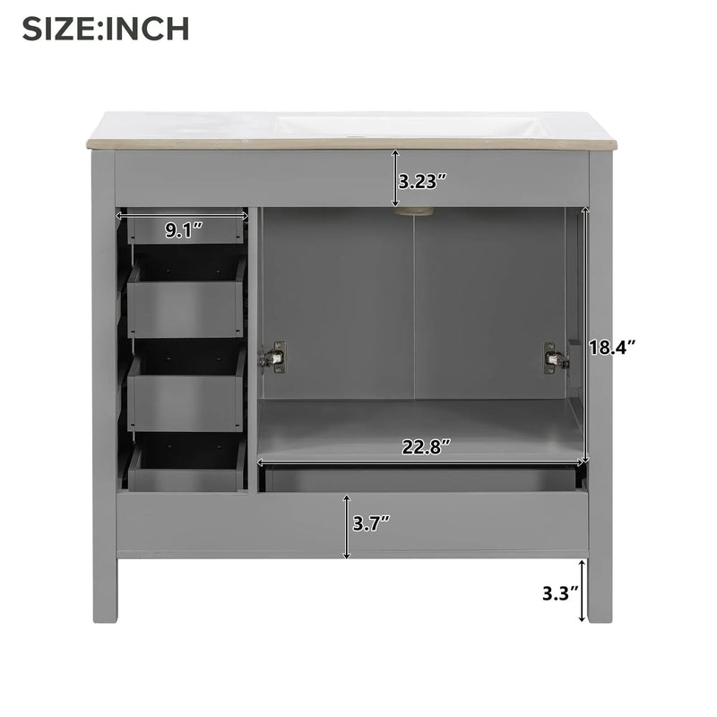 36" Gray Bathroom Vanity with Ceramic Sink Combo by HouseOfZazla