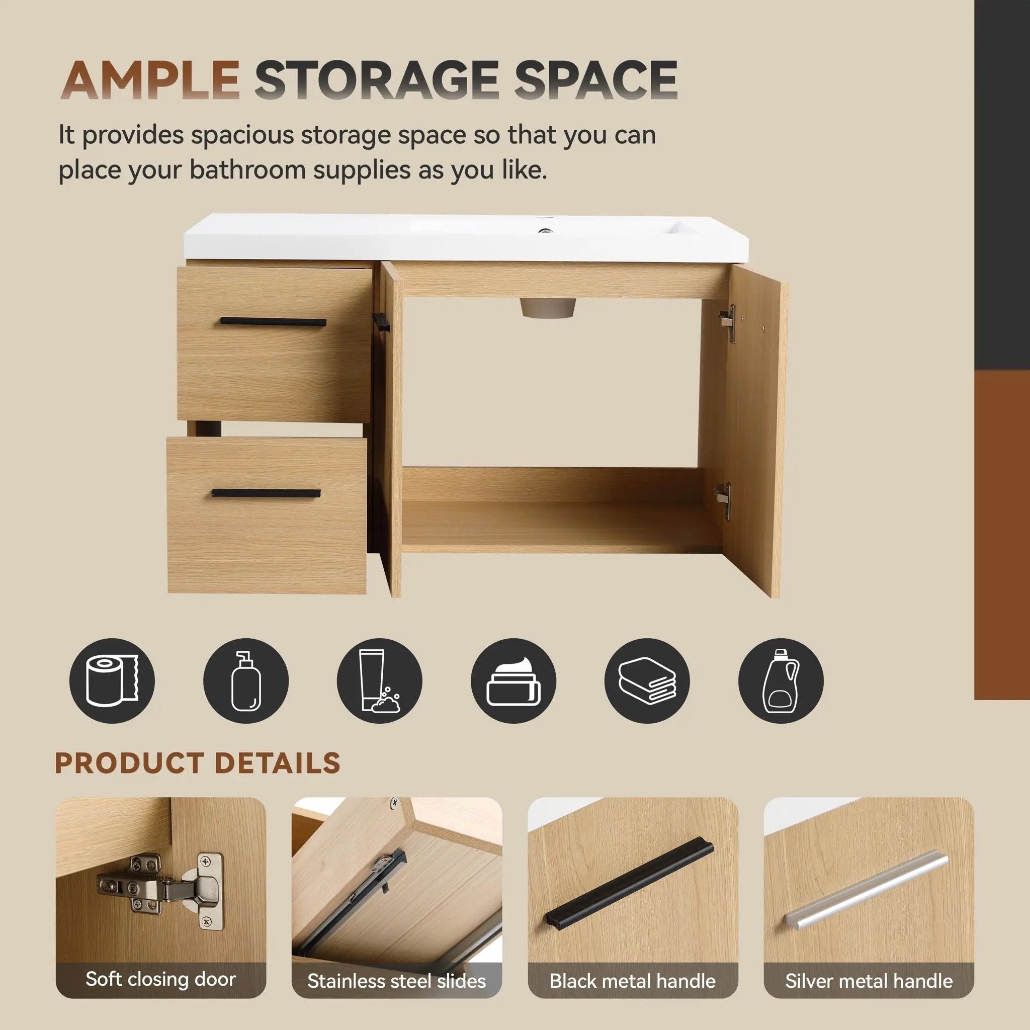Wall Mounted Floating Bathroom Vanity With Sink, Door & Drawers Modular Cabinet