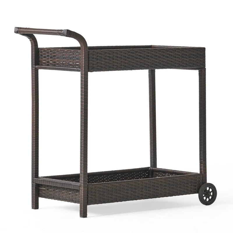 Resin Wicker Bar Cart With Metal Frame - Brown by HouseOfZazla
