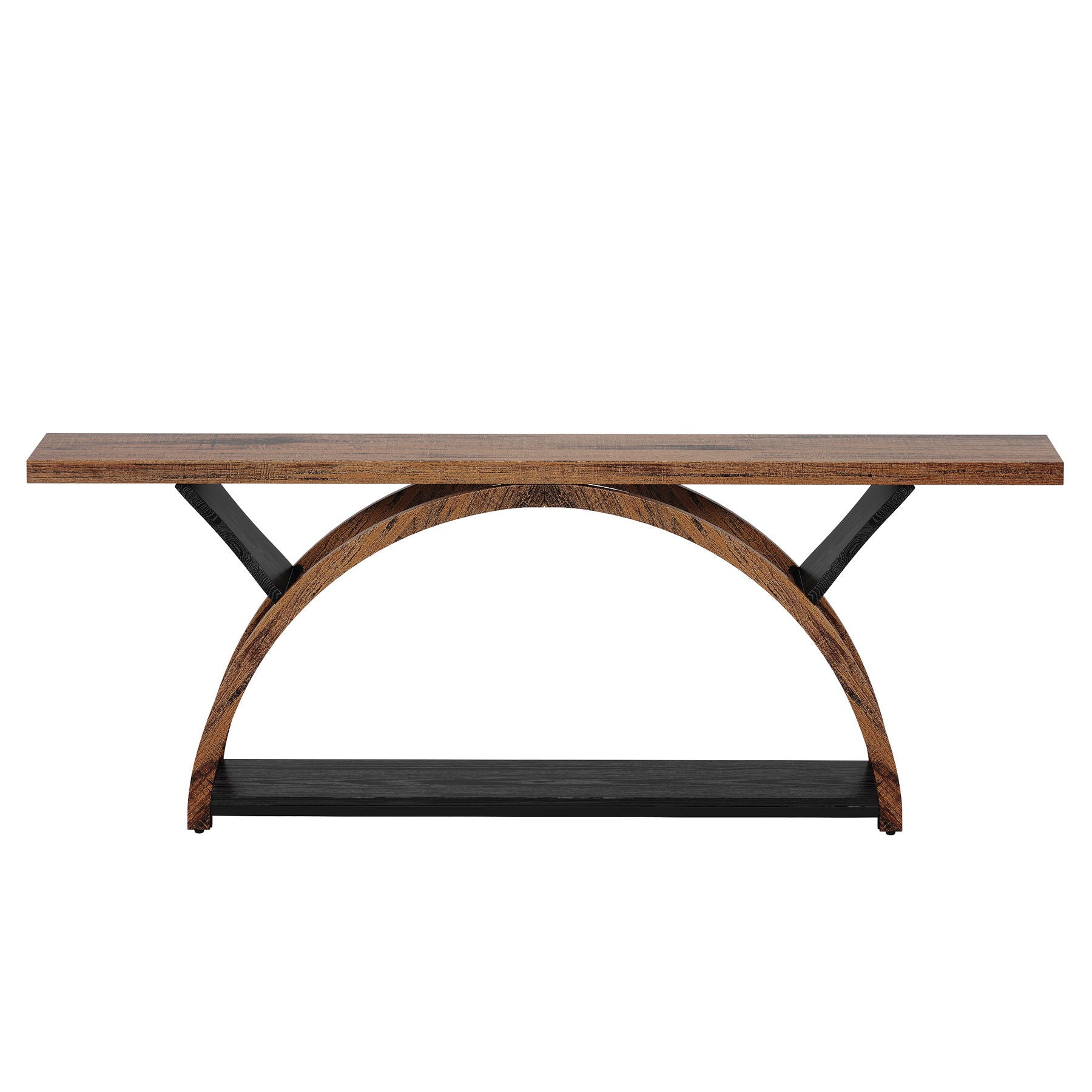 Console Table With 2 Tier Storage And Half Moon Frame For Hallway - Brown / Black by HouseOfZazla