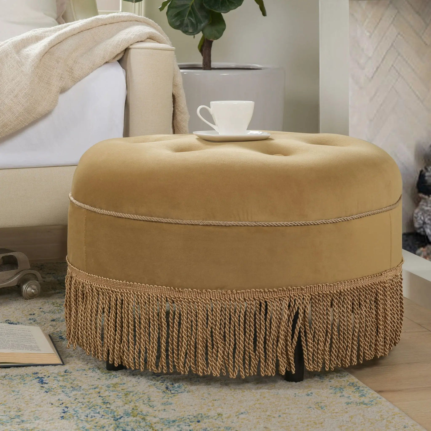 Yolanda - Luxurious Upholstery Round Upholstered Accent Ottoman by HouseOfZazla