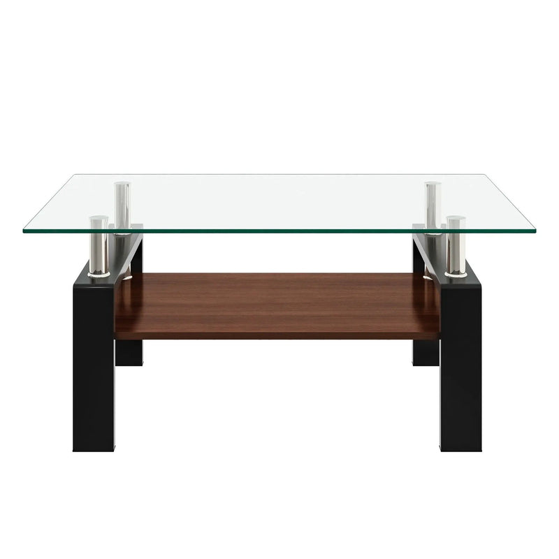 Modern Rectangular Coffee Table With Tempered Glass Top Layer, Table For Living Room - Transparent by Unique Piece Furniture
