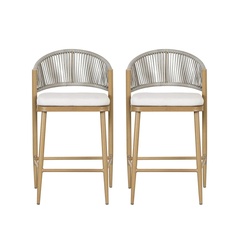 Outdoor 26" Counter Height Metal Frame Counter Stools With Scallop Shaped Backrest & Water Resistant Cushions by HouseOfZazla
