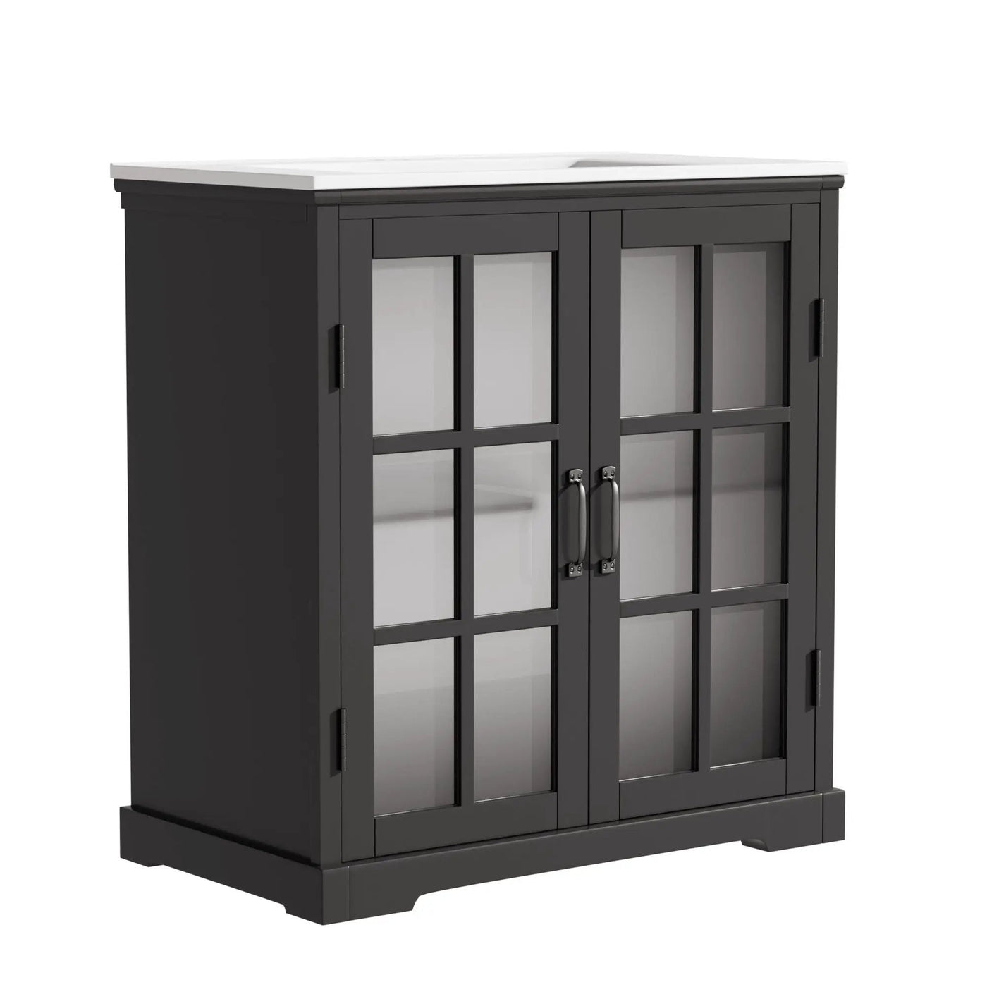 Modern Bathroom Vanity With Ceramic Sink, Tempered Blurred Glass Doors by HouseOfZazla