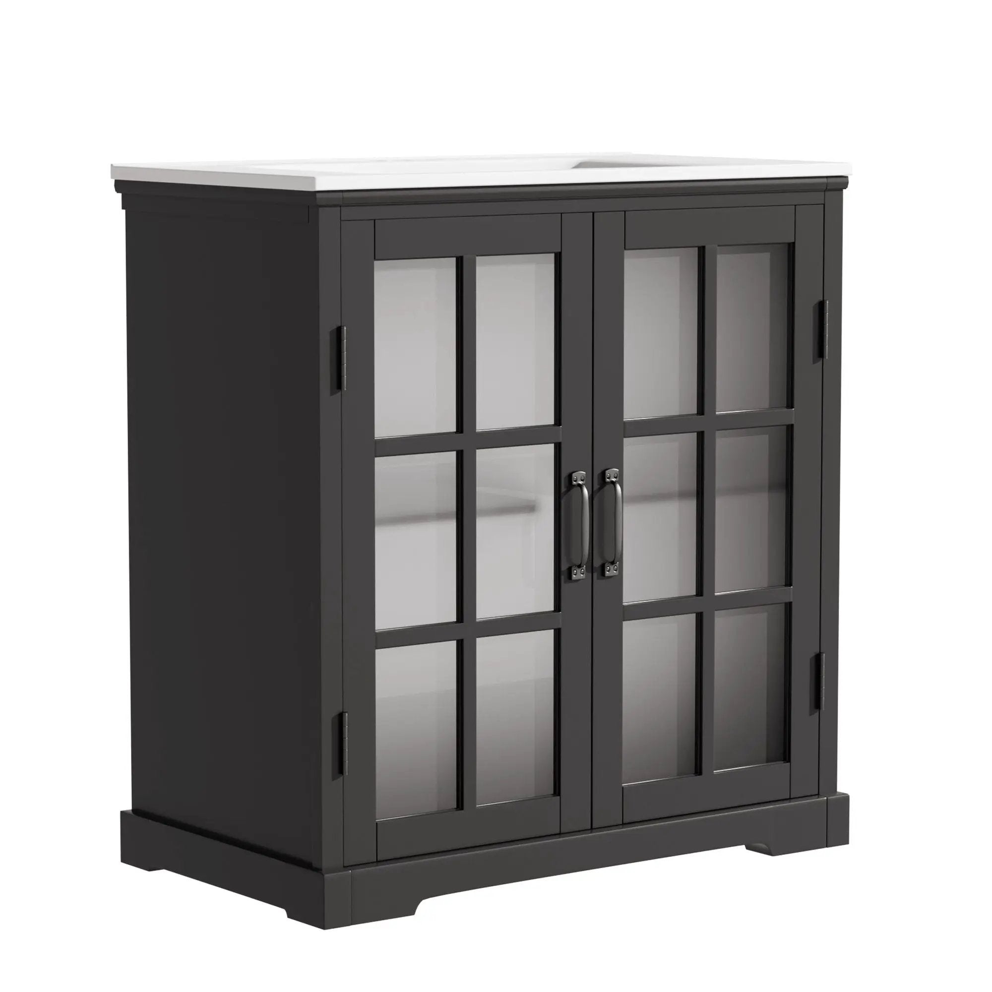 Modern Bathroom Vanity With Ceramic Sink, Tempered Blurred Glass Doors by HouseOfZazla