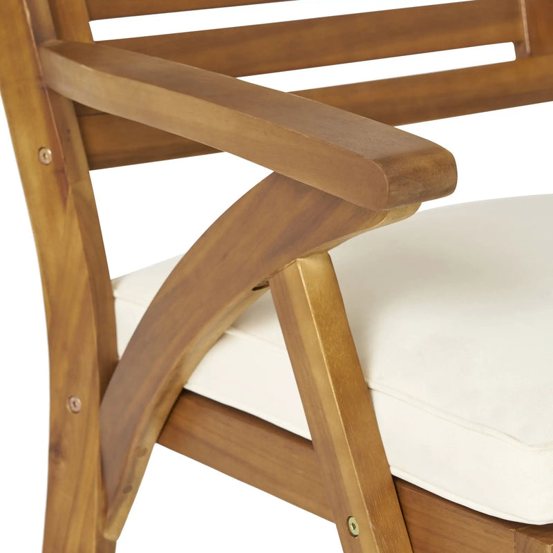 Outdoor 6 Pieces Acacia Wood Dining Set with Cushion and Handwoven Rattan Legs by HouseOfZazla