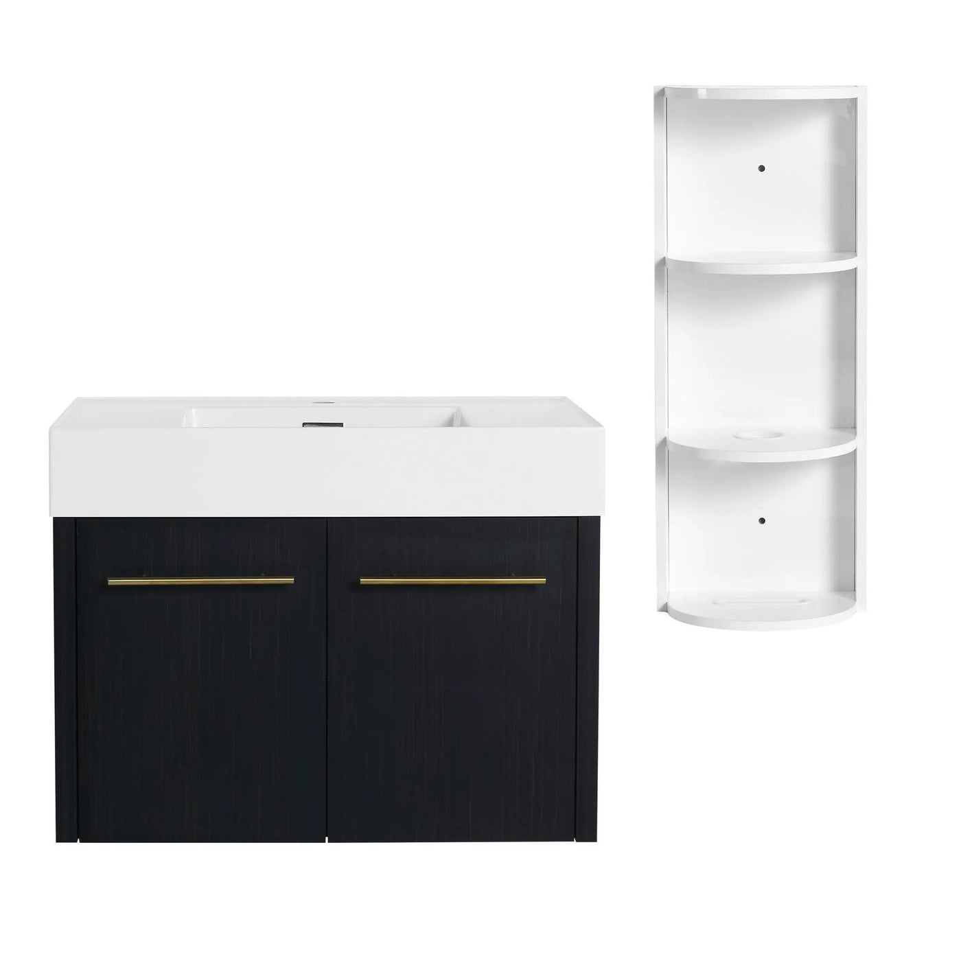 Modern Wall Mounted Bathroom Vanity with Resin Sink and Storage Rack by HouseOfZazla