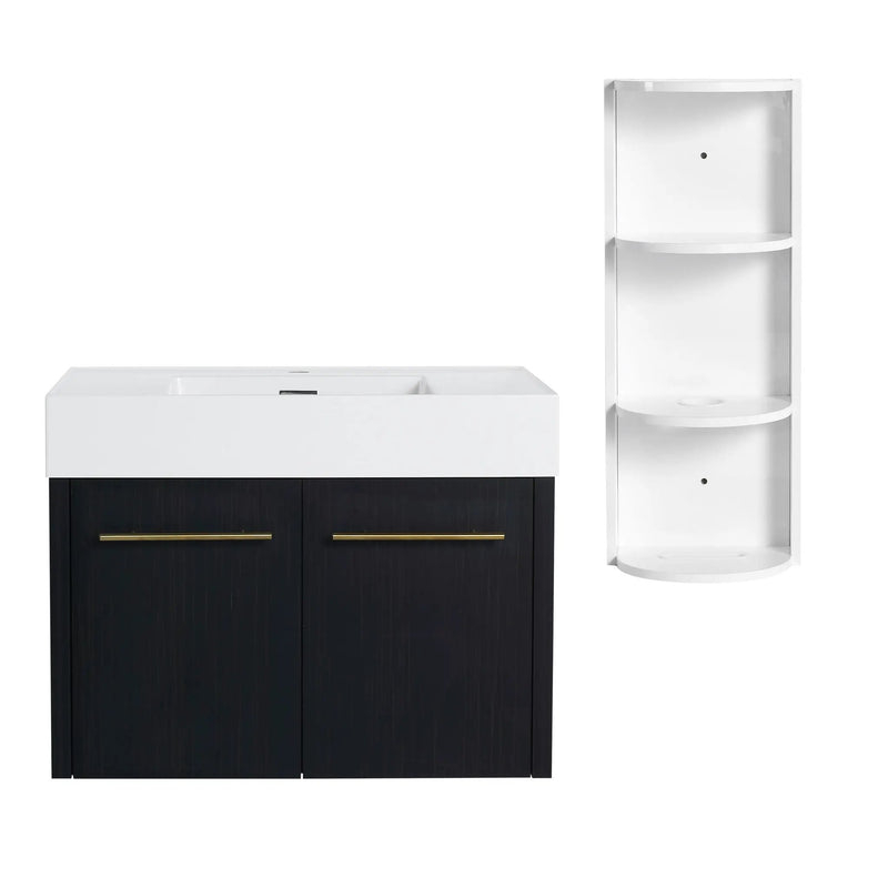 Modern Wall Mounted Bathroom Vanity with Resin Sink and Storage Rack by HouseOfZazla